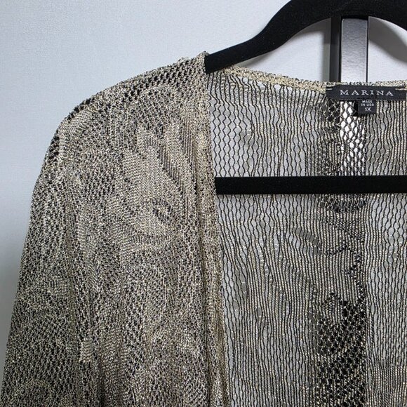 Marina Cardigan Plus Size 1X Gold Metallic Sheer Lace Open Knit Shrug Jacket USA - Picture 3 of 5
